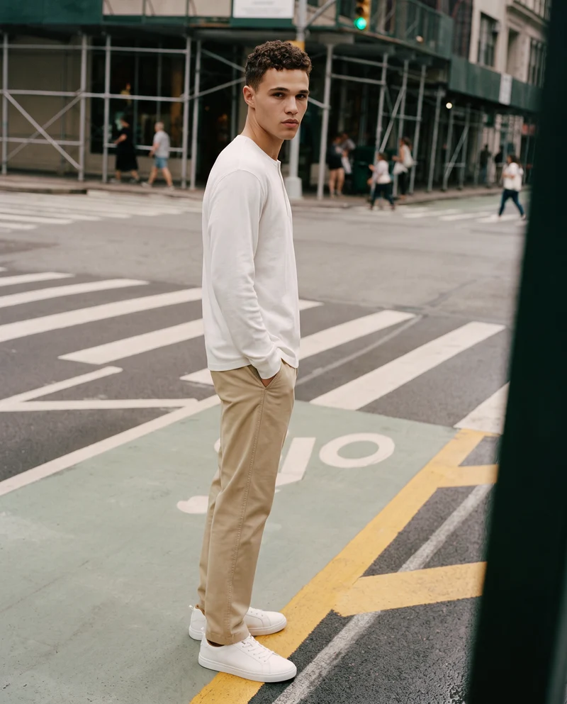 Pantaloni Chino Regular Fit in Twill - Beige