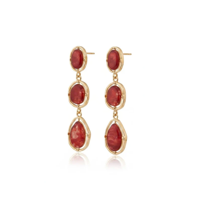 Orecchini pendenti con 3 pietre - Rosso
