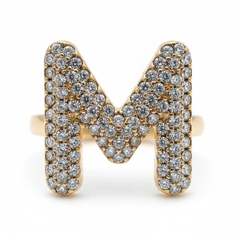 Anello lettera con strass regolabile - Var 5