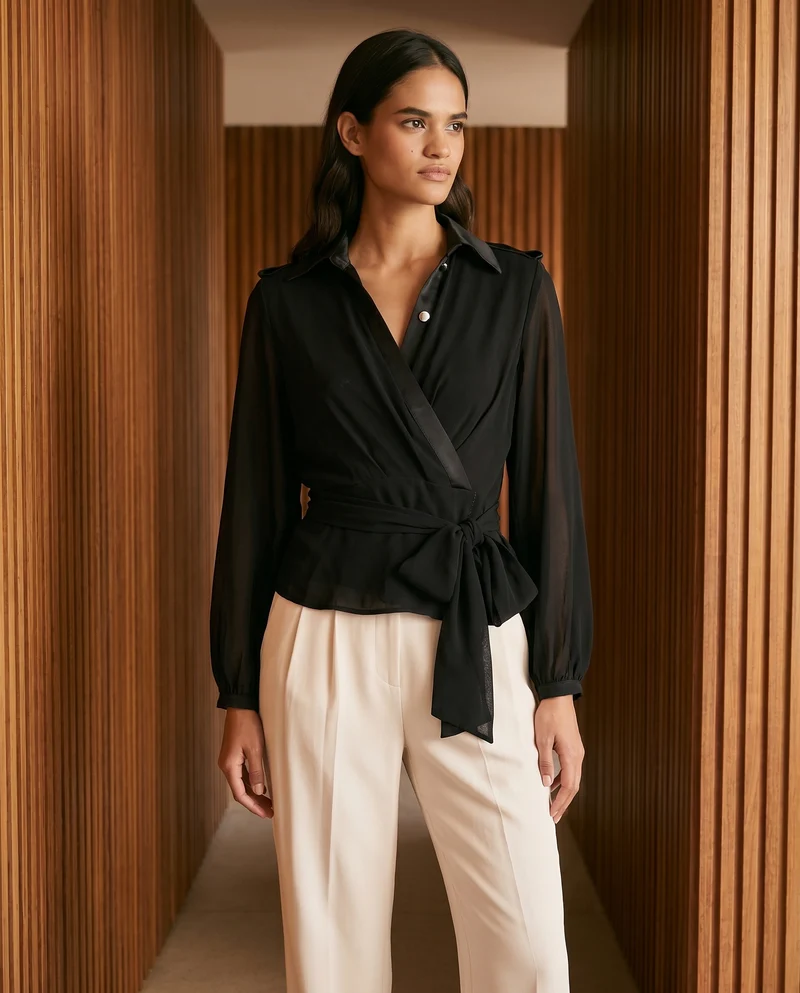 Casacca incrociata donna con dettagli - Nero
