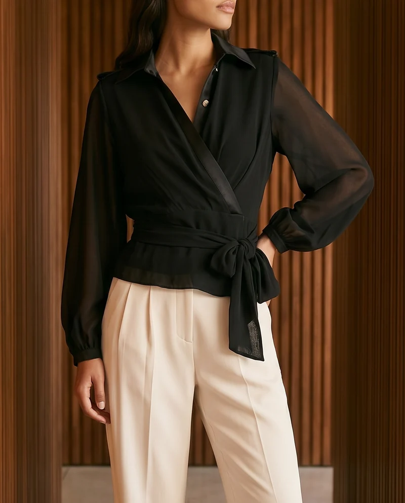 Casacca incrociata donna con dettagli - Nero