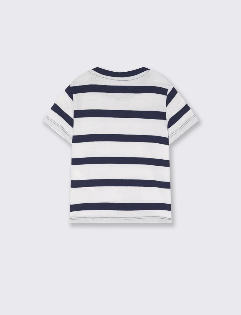 T shirt a righe girocollo manica corta - Blu