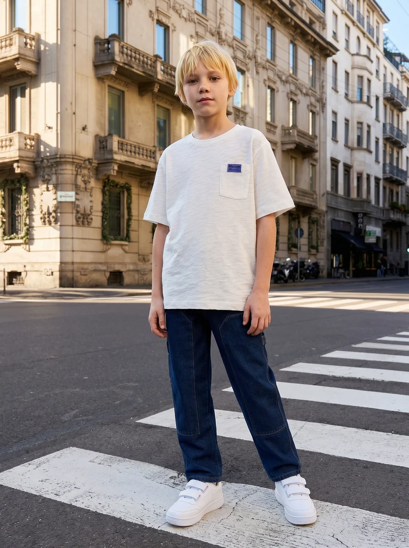 T-shirt girocollo con taschino originale - Bianco