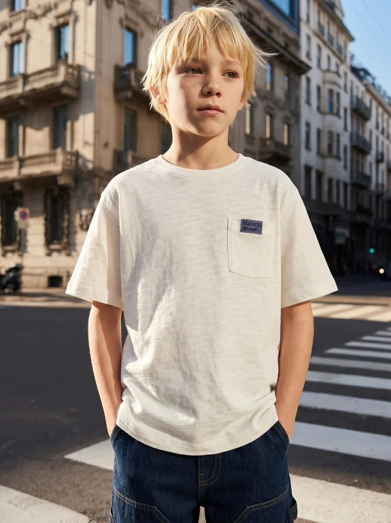 T-shirt girocollo con taschino originale - Bianco