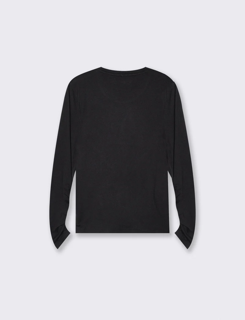 T-shirt basica manica lunga slim fit - Nero