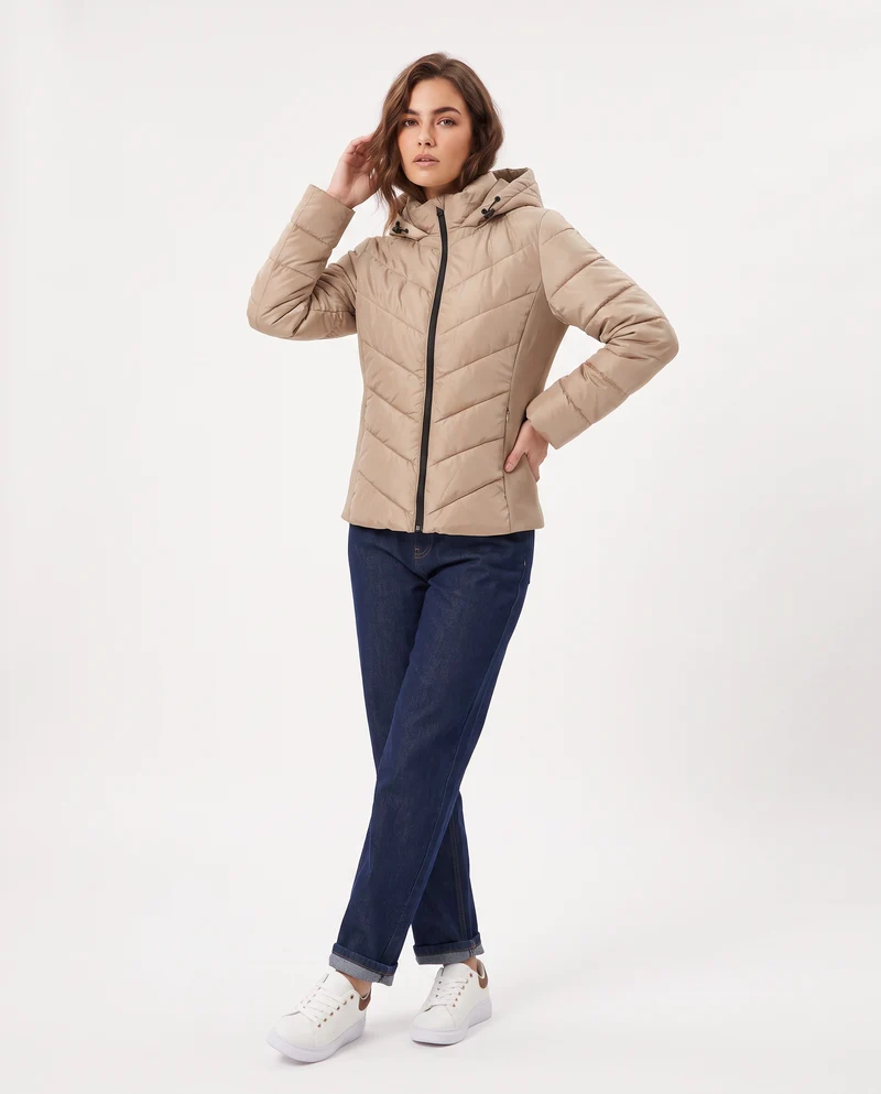 Giubbino slim con cappuccio elegante - Beige grano