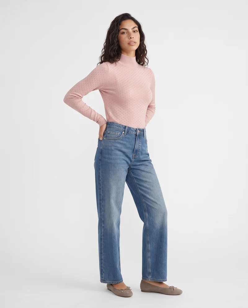 Maglia manica lunga mezzo collo - Rosa polvere