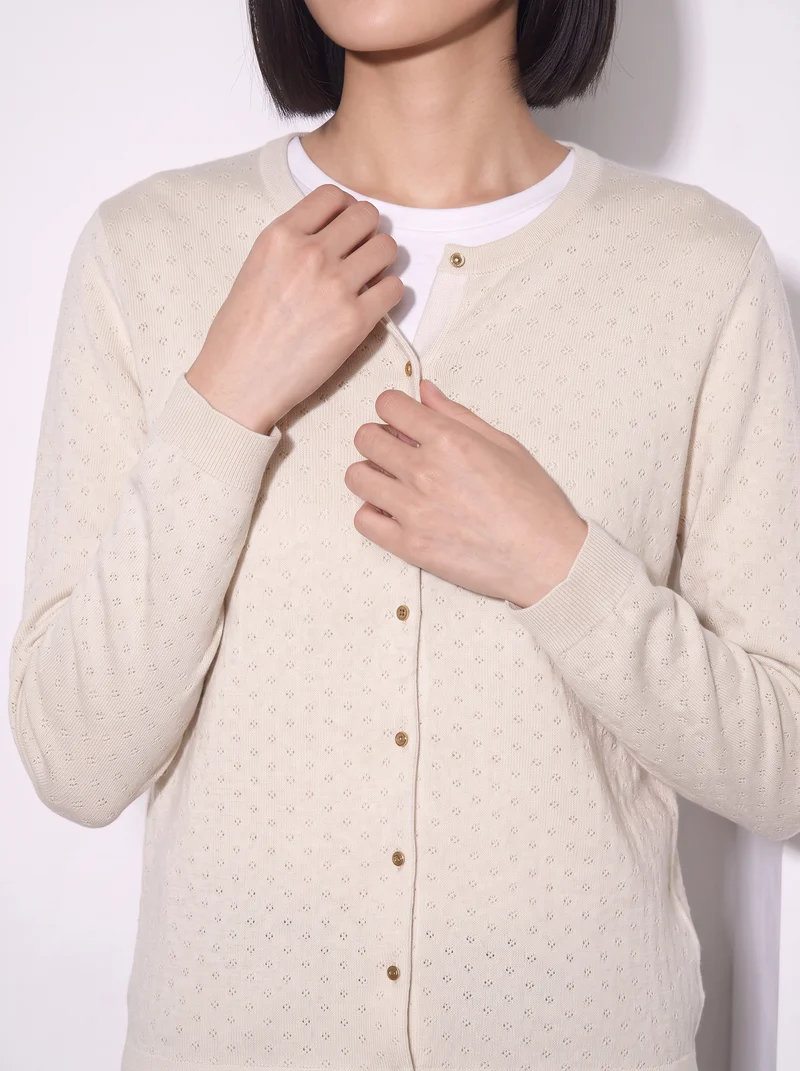 Cardigan girocollo con pois in lurex - Avorio