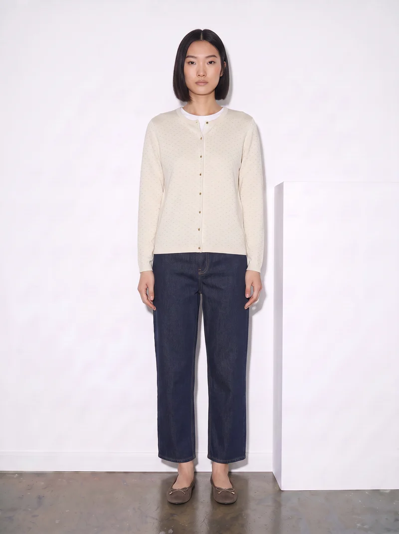 Cardigan girocollo con pois in lurex - Avorio