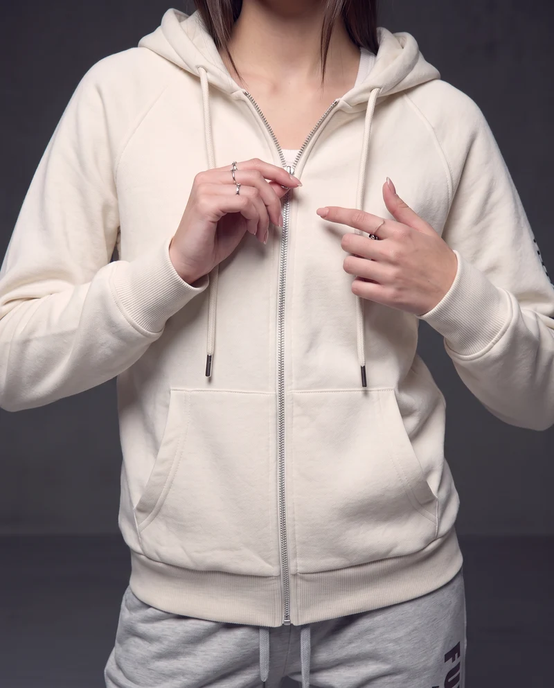 Felpa con cappuccio e zip ampia - Avorio