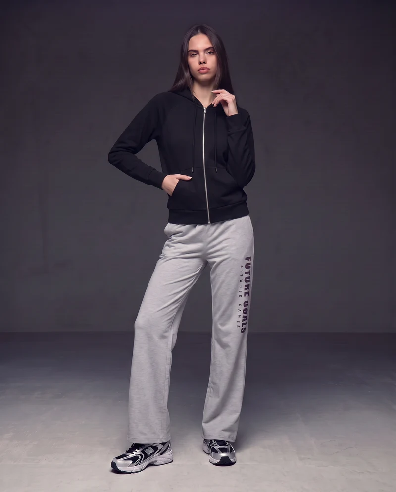Felpa con cappuccio e zip ampia - Nero