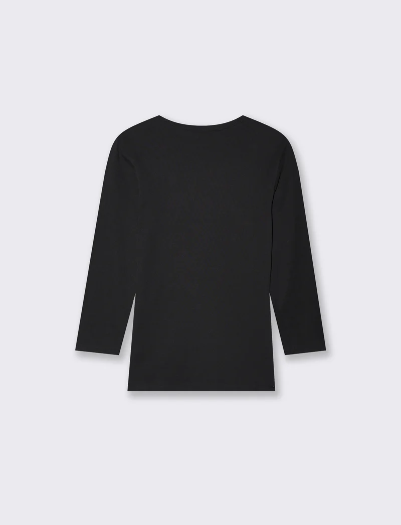 T-shirt basica a costine girocollo 3/4 - Nero