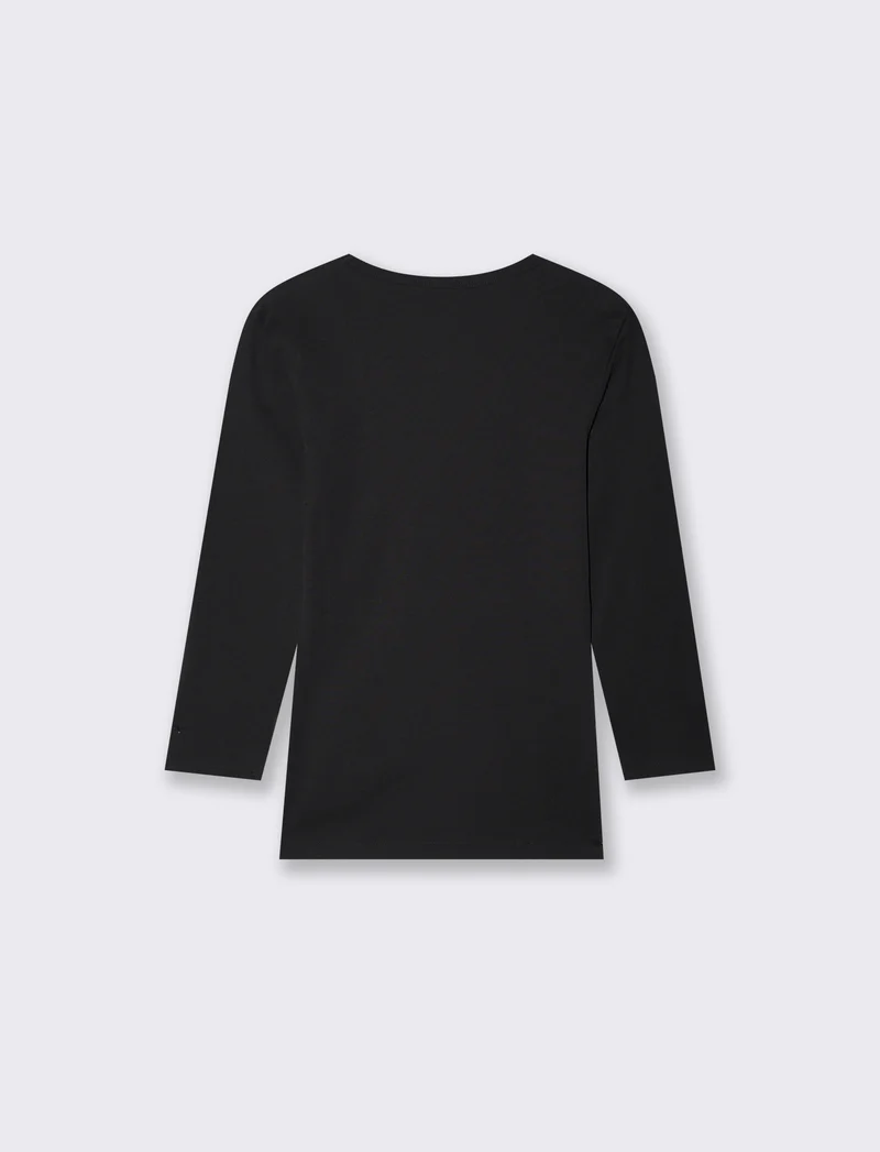 T-shirt a costine con scollo a V - Nero