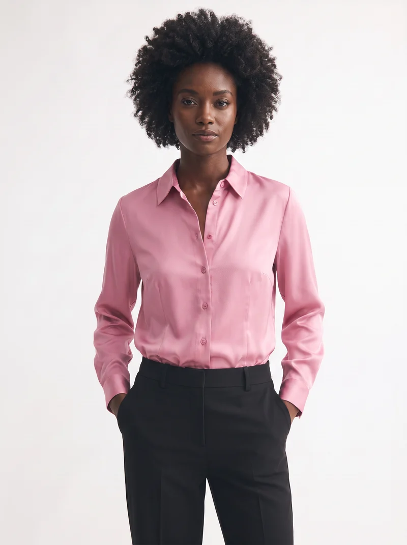 Camicia slim manica lunga elegante - Rosa