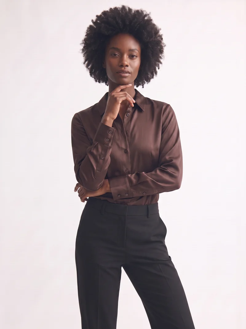Camicia slim manica lunga elegante - Moro