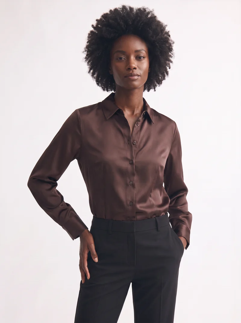 Camicia slim manica lunga elegante - Moro