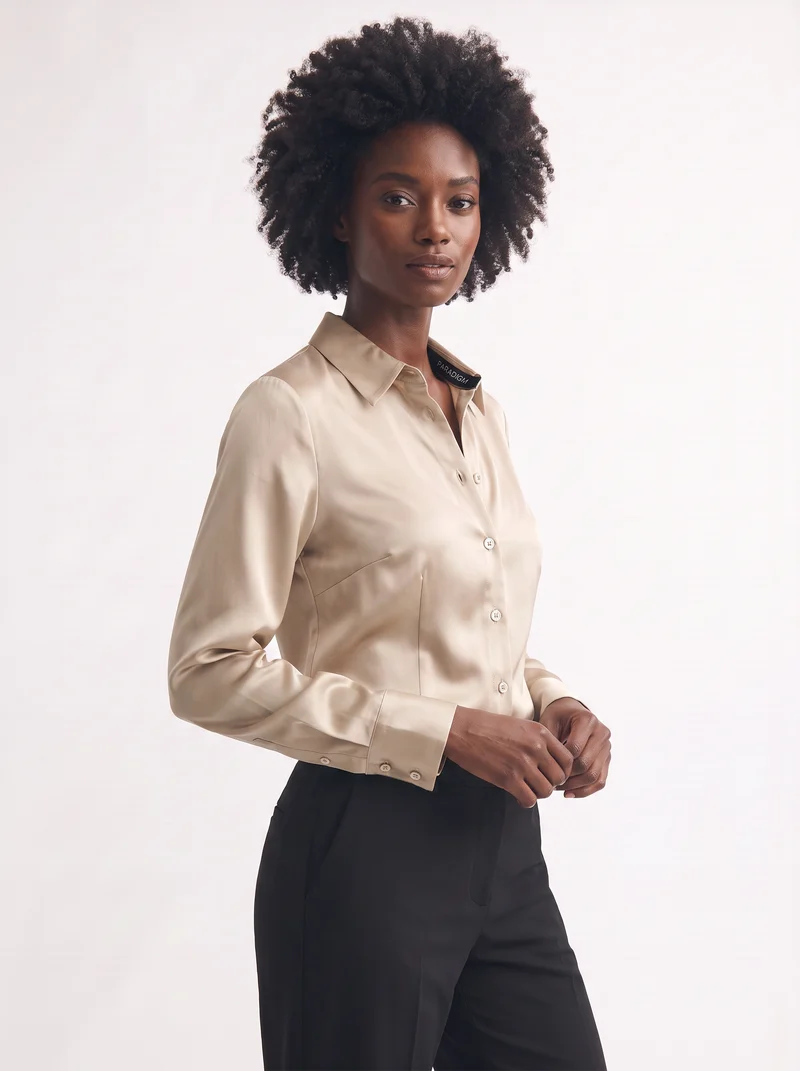 Camicia slim manica lunga elegante - Beige grano