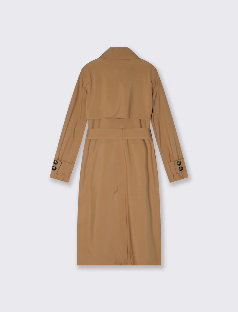 Trench lungo con cintura in vita - Cammello