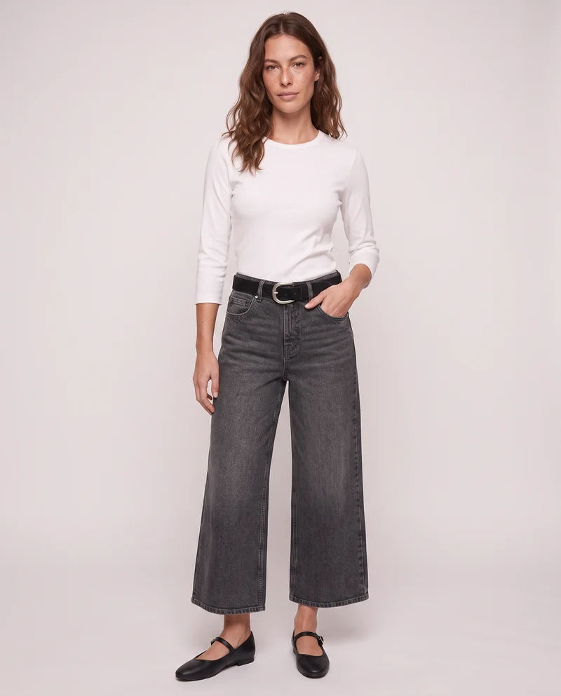 Jeans coulotte wide leg eleganti e versatili - Nero