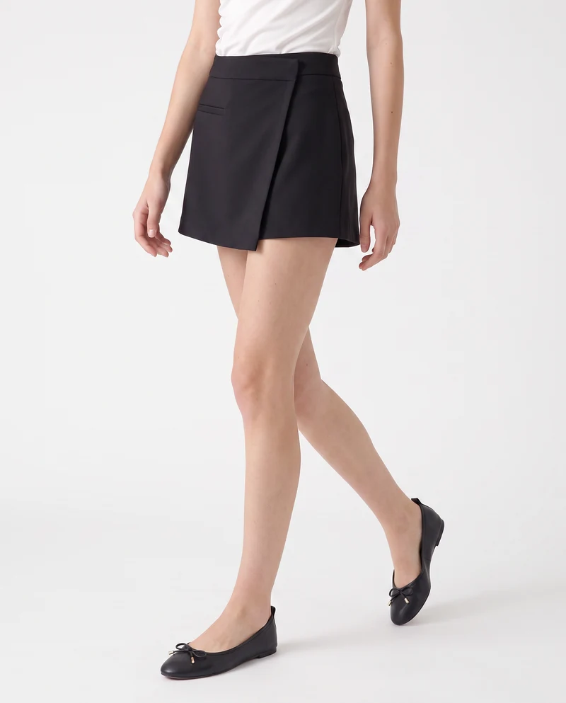 Gonna pantalone mini con finta tasca - Moro