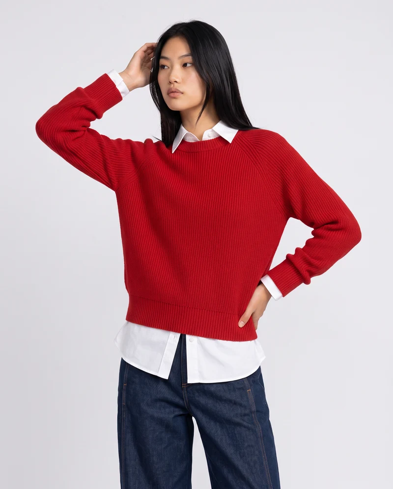 Maglia manica lunga girocollo versatile - Rosso