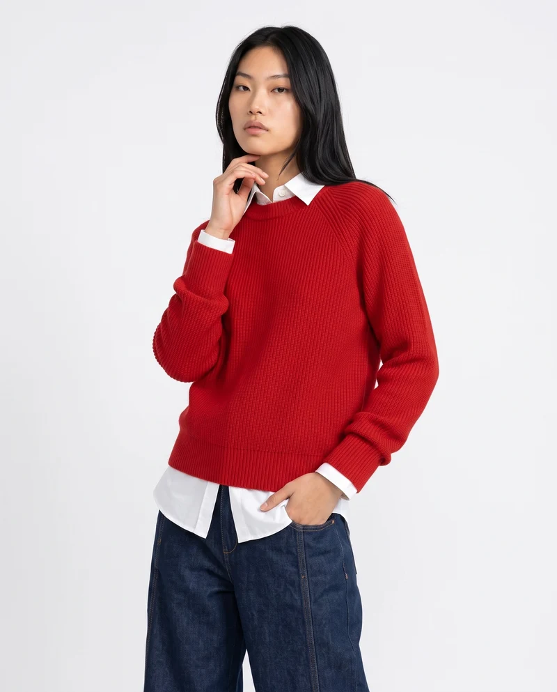 Maglia manica lunga girocollo versatile - Rosso