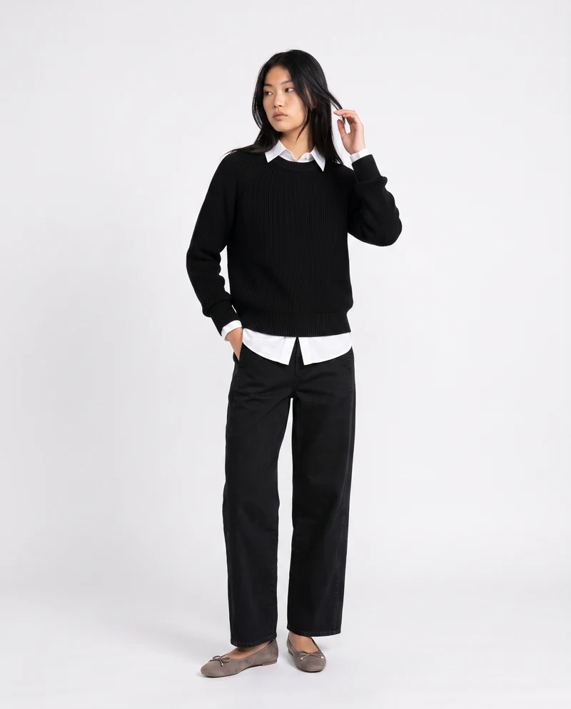 Maglia manica lunga girocollo versatile - Nero