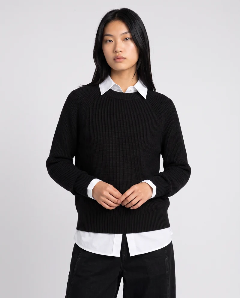 Maglia manica lunga girocollo versatile - Nero
