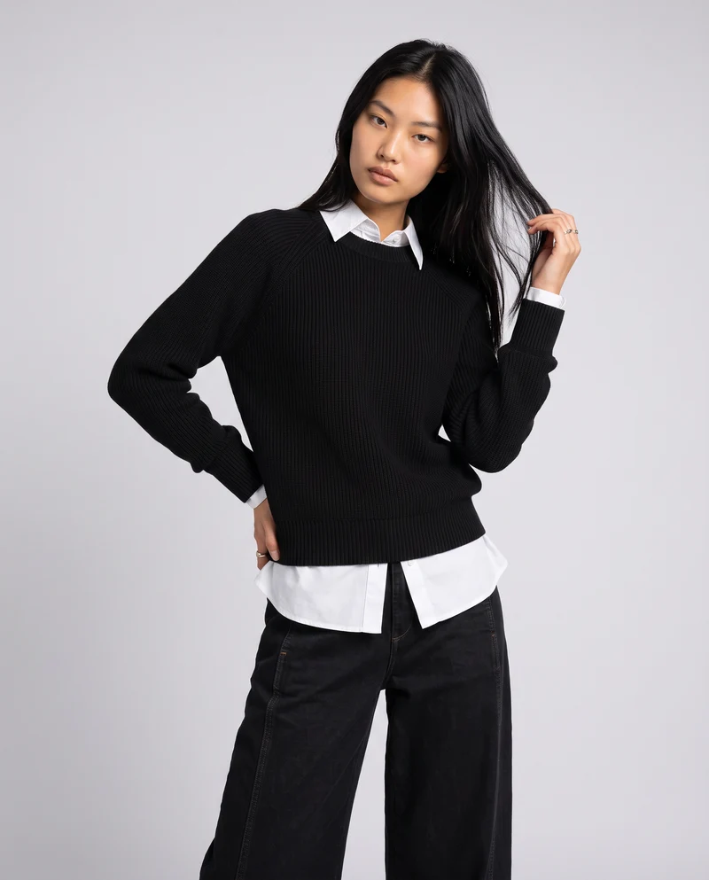 Maglia manica lunga girocollo versatile - Nero