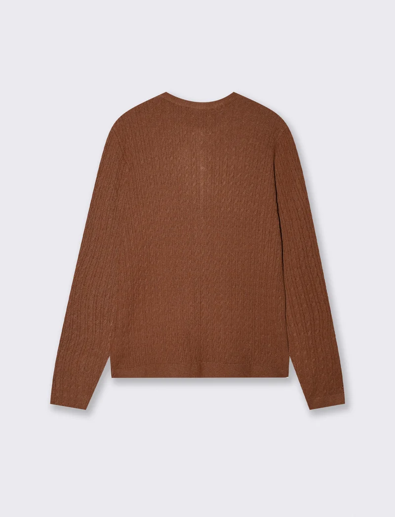 Cardigan a trecce con manica lunga - Marrone tabacco