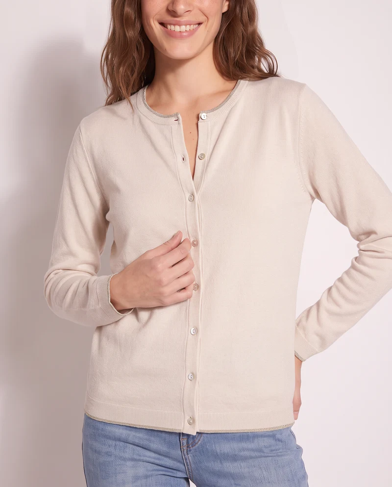 Cardigan Lungo con Bordino Lurex - Avorio