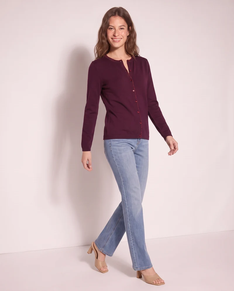 Cardigan Lungo con Bordino Lurex - Bordeaux