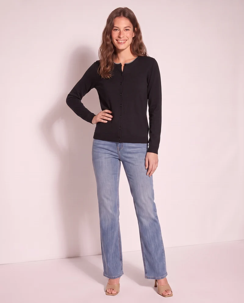 Cardigan Lungo con Bordino Lurex - Nero