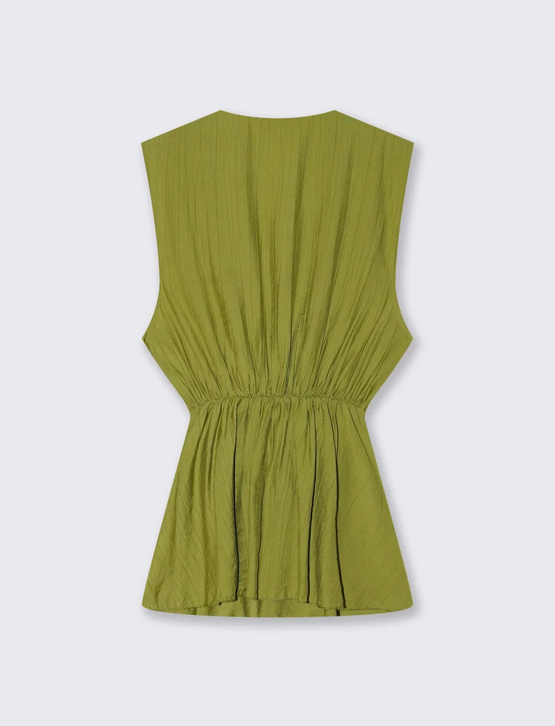 Top giromanica scollo a v con fiocco donna - Verde