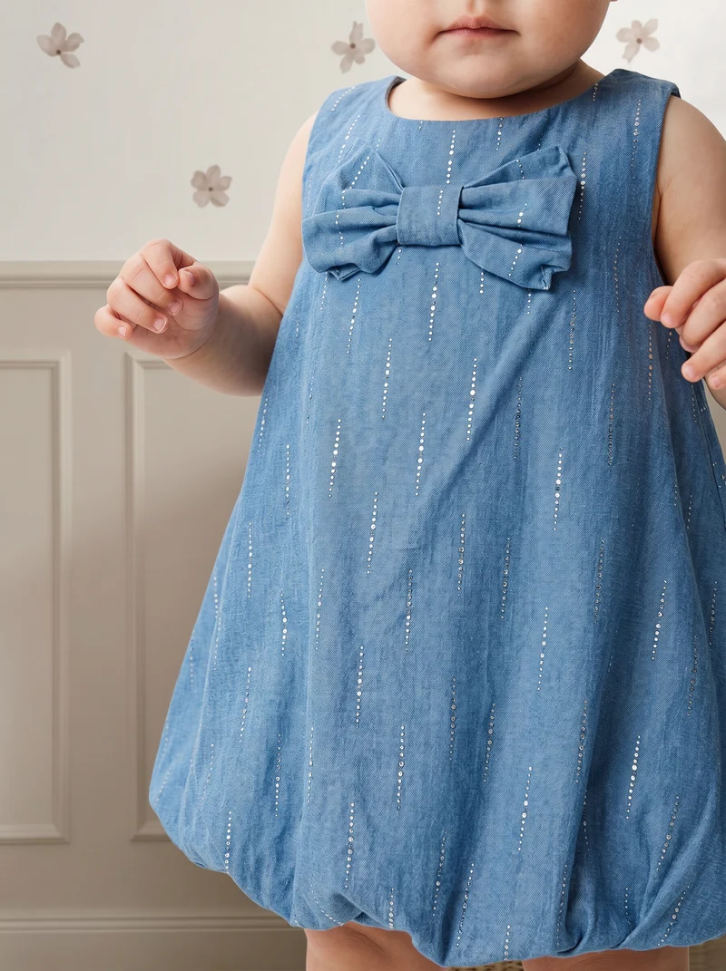 Abito a palloncino con fiocco argento - Denim