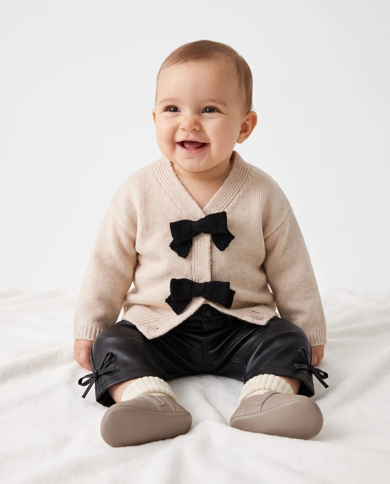 Cardigan caldo con fiocchi a contrasto - Beige