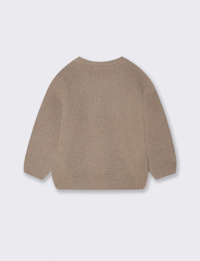 Maglione girocollo a righe con bottoncini - Beige
