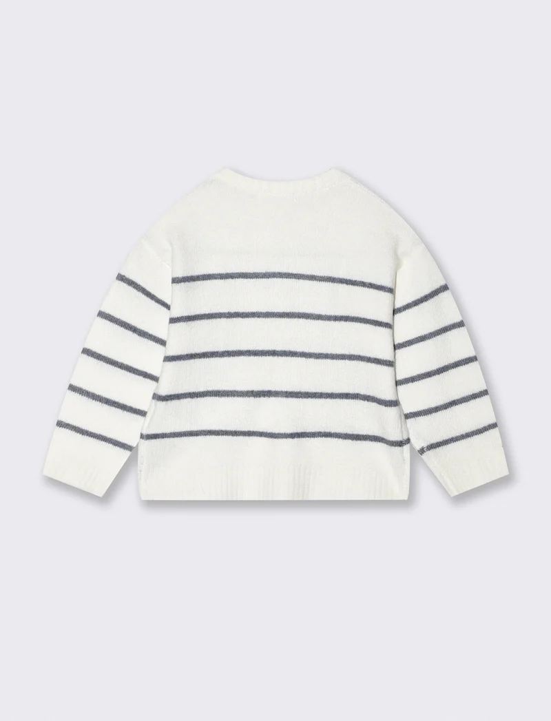 Maglione girocollo a righe con bottoncini - Righe