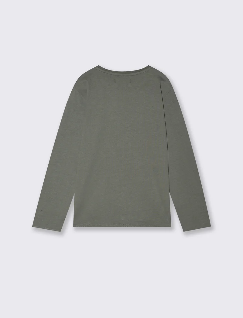 T-Shirt Manica Lunga in Cotone Stampata - Verde militare