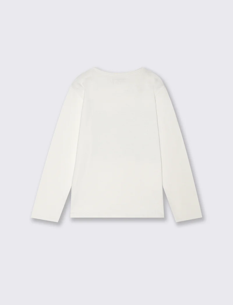 T-Shirt Manica Lunga in Cotone Stampata - Bianco latte