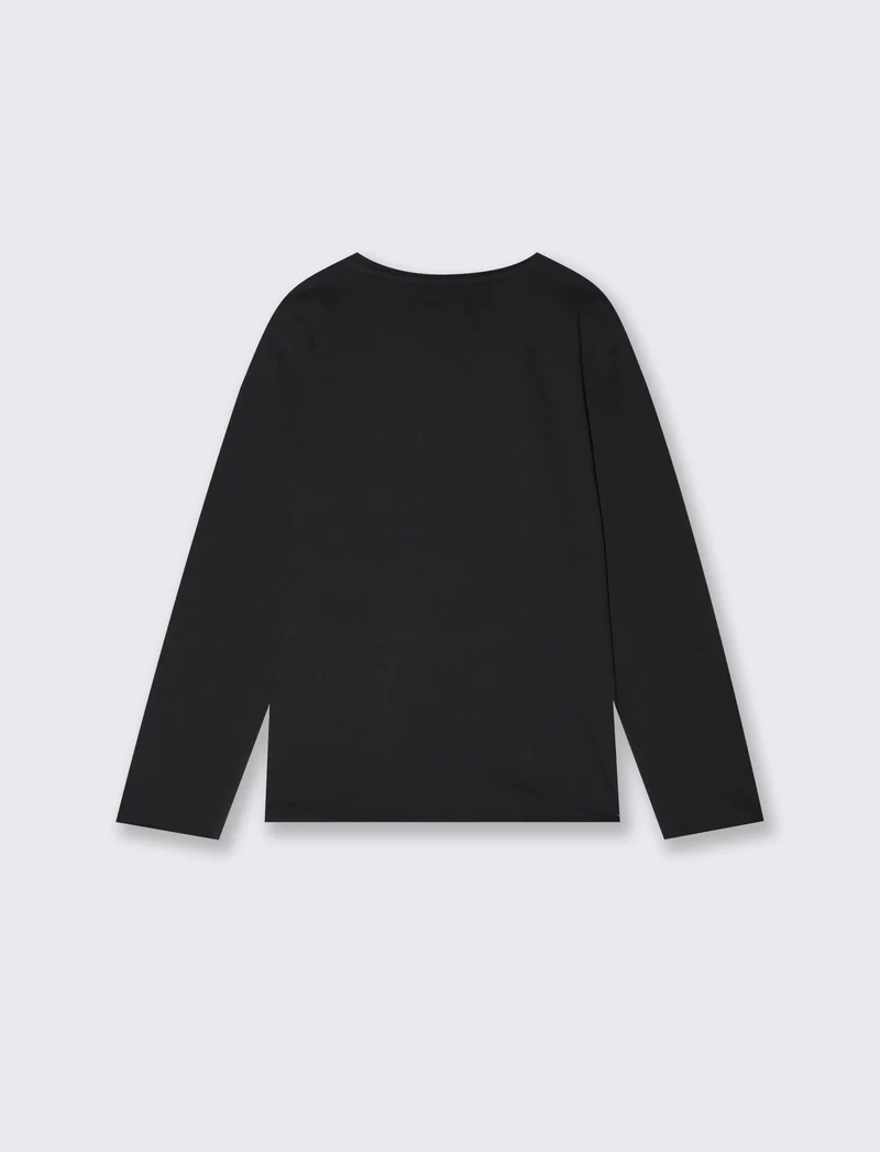 T-Shirt Manica Lunga in Cotone Stampata - Nero
