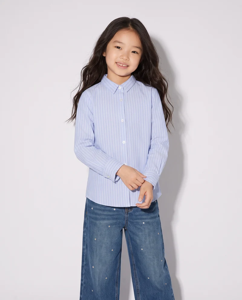 Camicia a righe con rouches per bambina - Righe