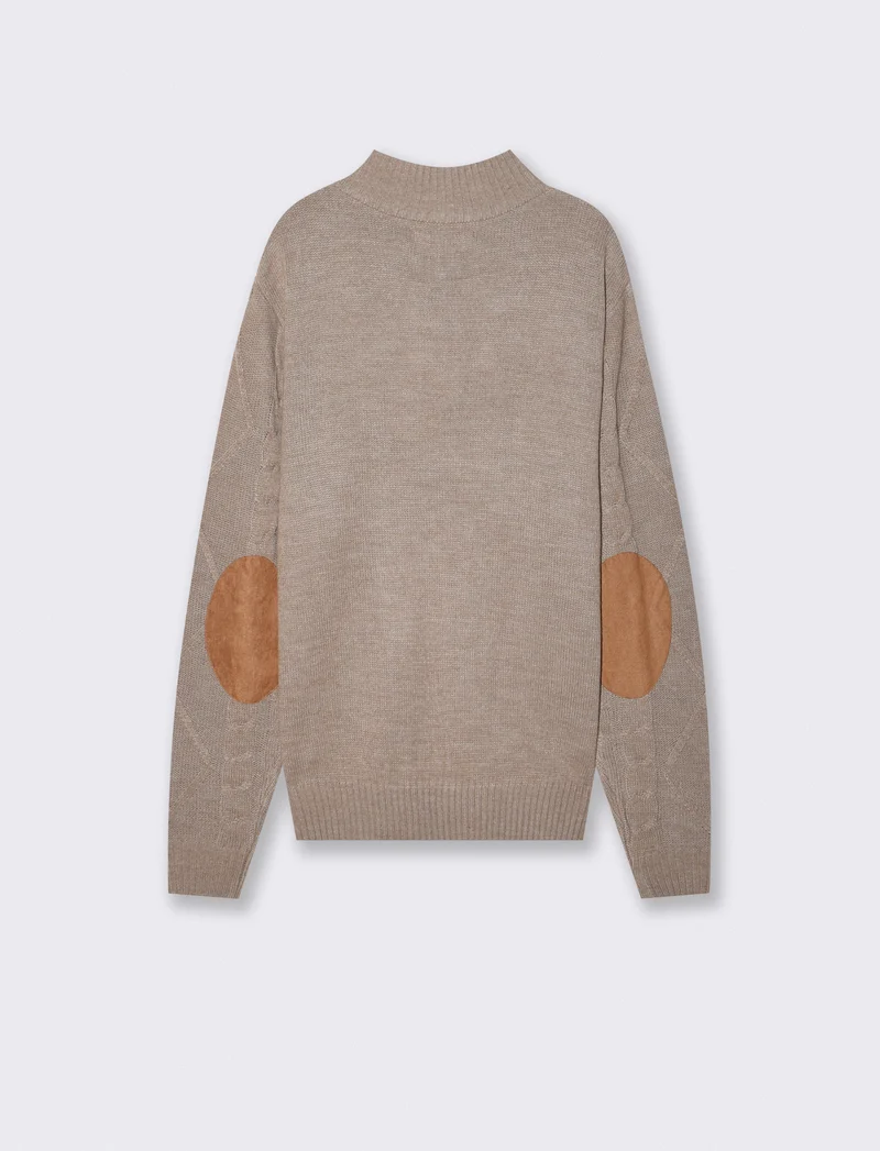 Maglia mezzo collo a trecce con bottoni - Grigio tortora