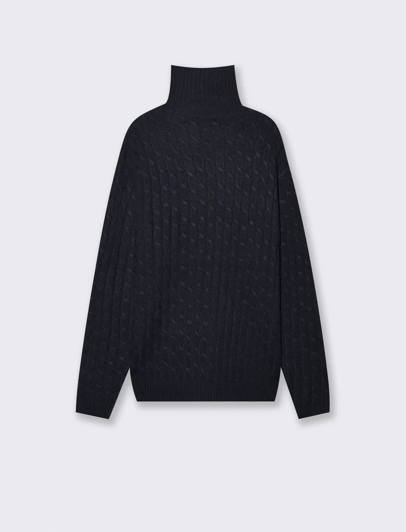 Maglia dolcevita a trecce con ricamo - Blu