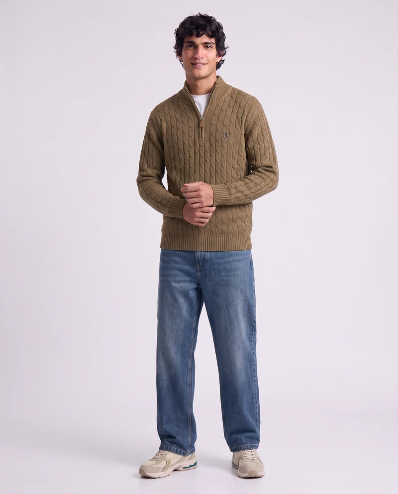 Maglia Cardigan Collo Alto in Ciniglia - Grigio fango