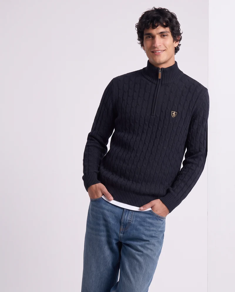 Maglia Cardigan Collo Alto in Ciniglia - Blu