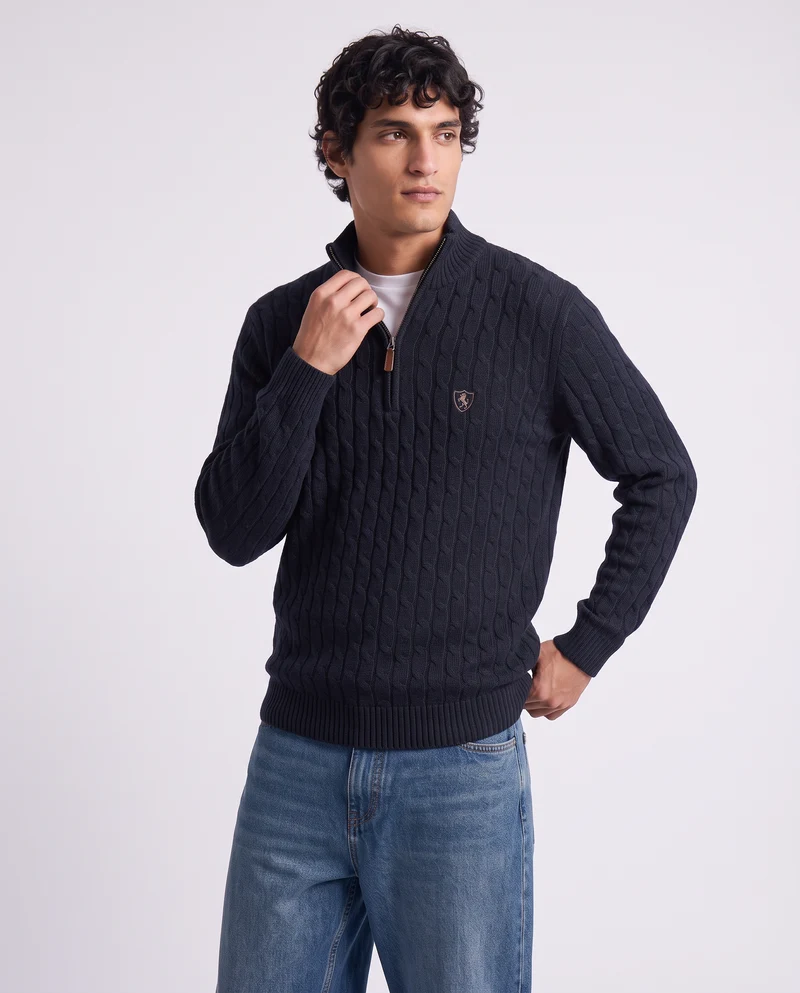 Maglia Cardigan Collo Alto in Ciniglia - Blu