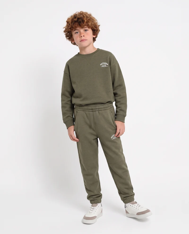 Jogger Garzato in Felpa Misto Cotone - Verde militare