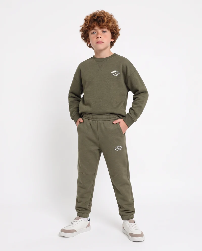 Jogger Garzato in Felpa Misto Cotone - Verde militare