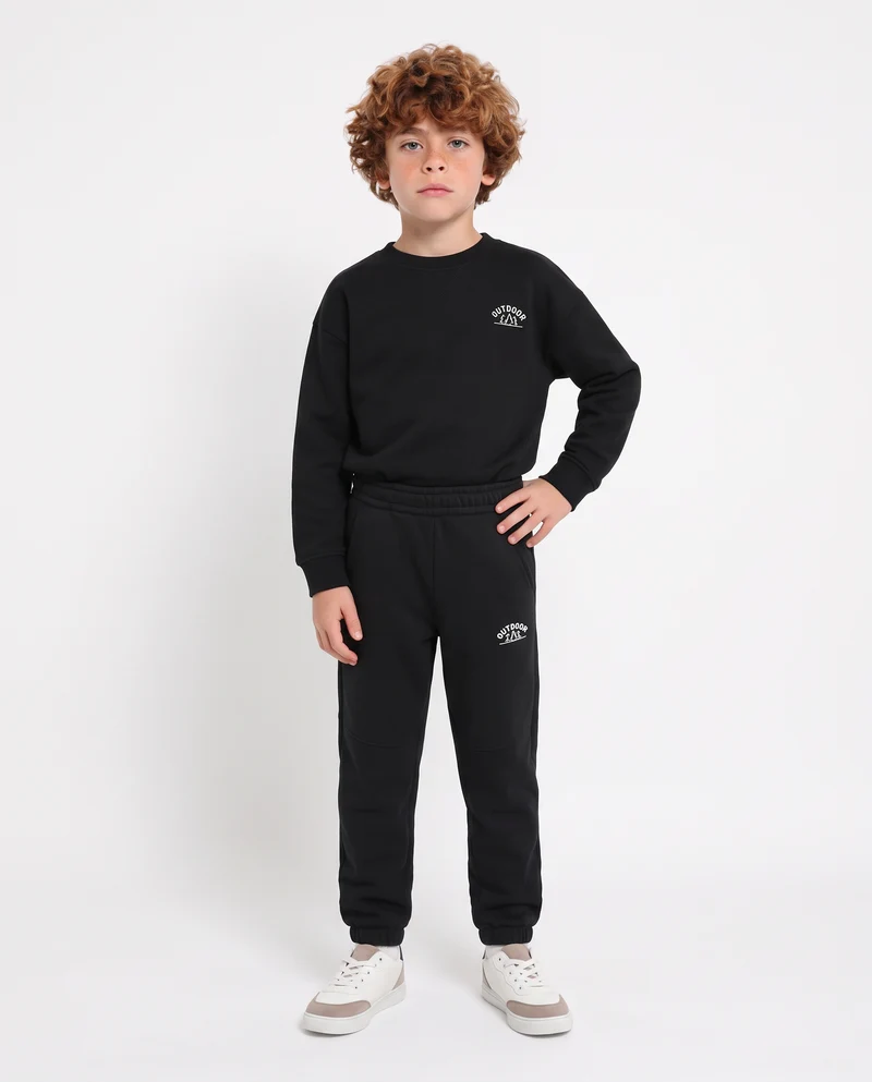 Jogger Garzato in Felpa Misto Cotone - Nero